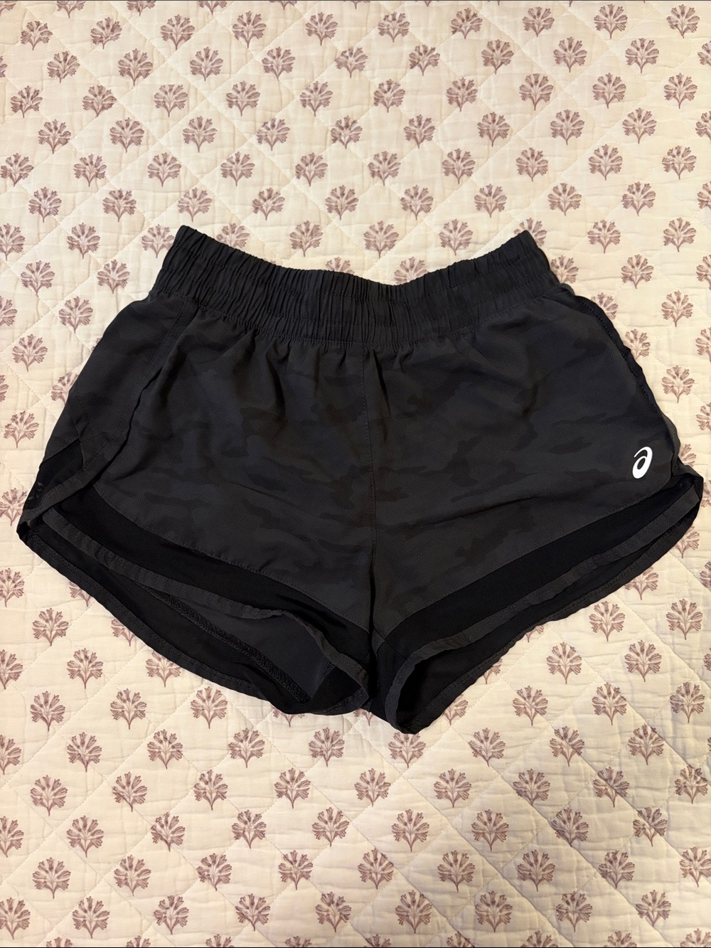 Asics Black Athletic Running Shorts with Subtle Camo